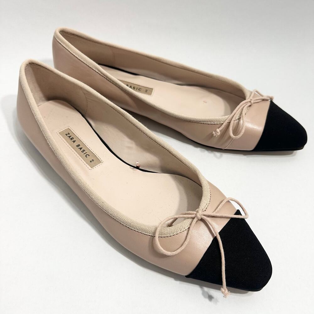 Zara Beige and Black Flats Size 9